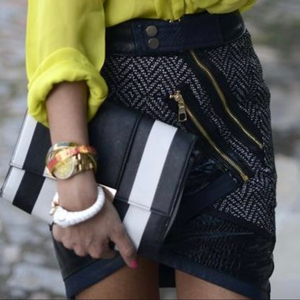 Three Floor Tweed faux leather mini skirt